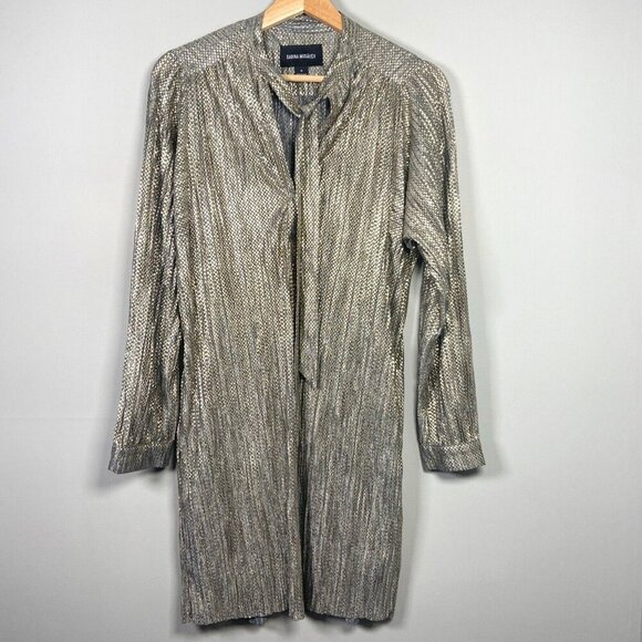 Anthropologie X Sabina Musayev Dress Size M Eugine Gold Gray Accordian Tie Date - Picture 1 of 13